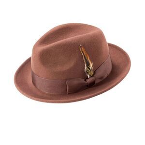 MONTIQUE MENS BROWN 2" SNAP BRIM CRUSHABLE 100% WOOL FELT FEDORA HAT. H10 